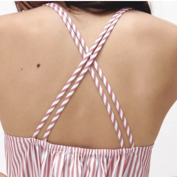 Zara red + white thin stripe poplin maxi dress cotton size XS - Picture 4 of 10